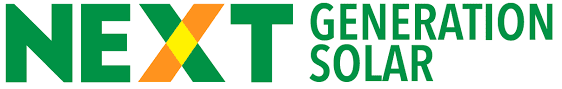 Logo with green text and an orange arrow element.